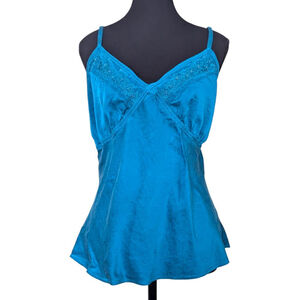 Y2K Fairycore Silk Camisole with Beaded Detail Teal M/L